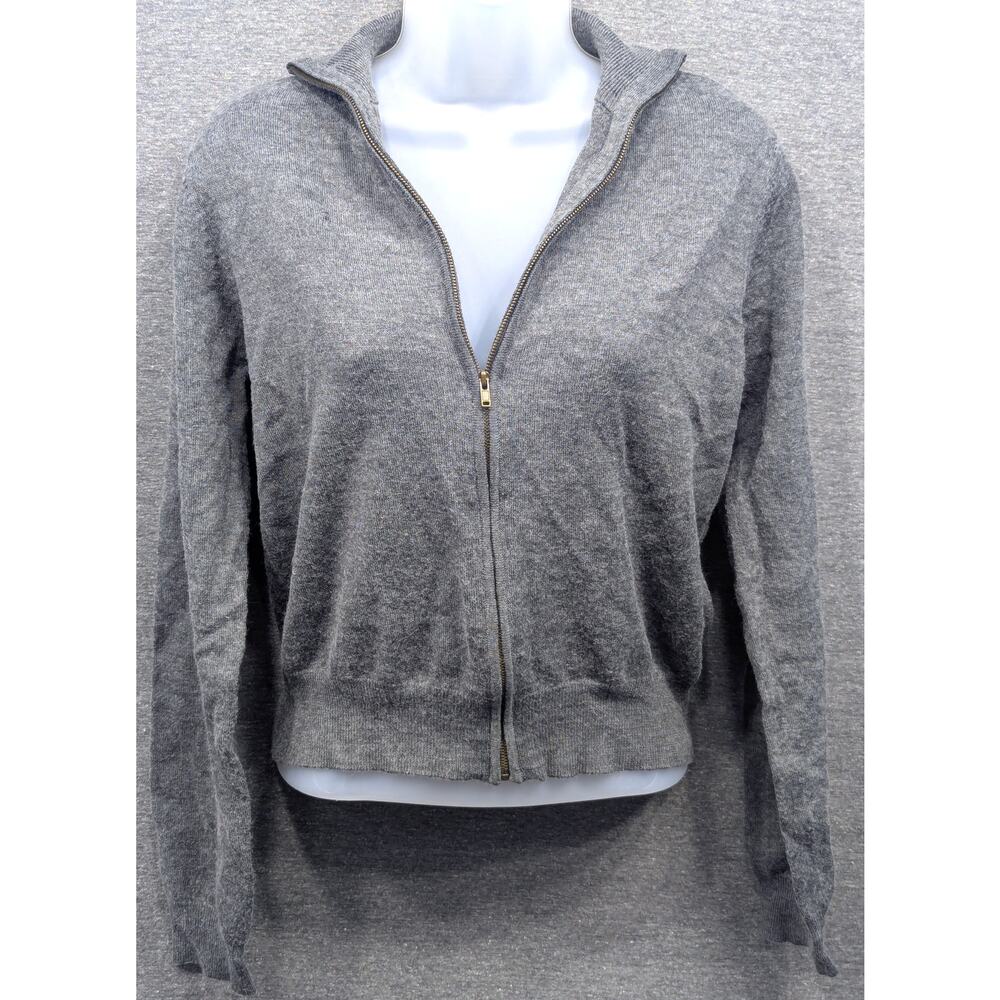 ANTHROPOLOGIE Cardigan- Gray, Full Zip, Cropped, Wool Blend, Size Large
